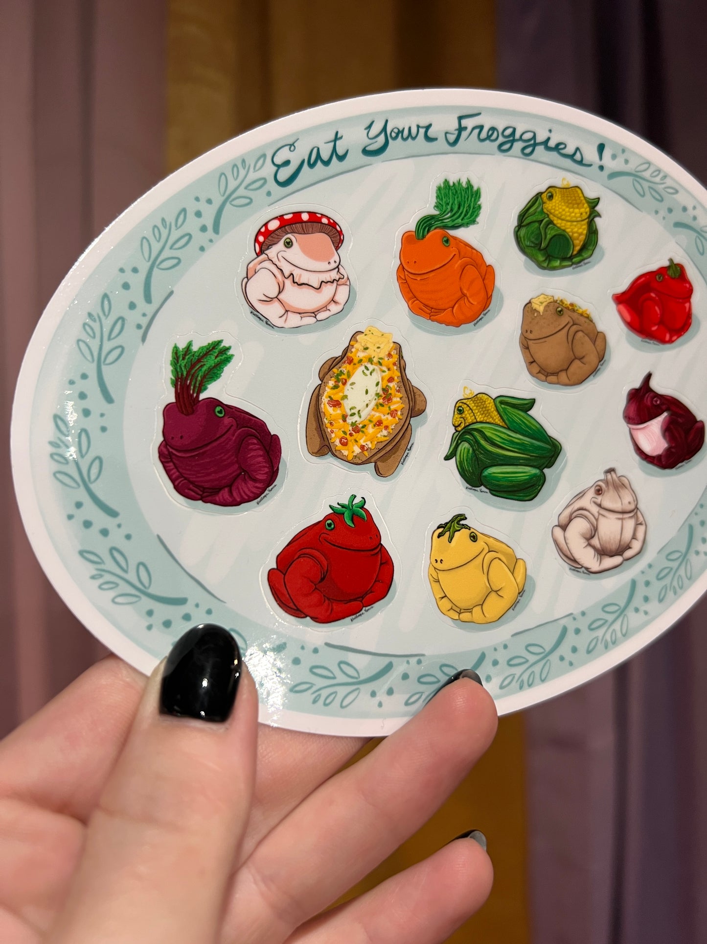 “Eat Your Froggies!!” Glossy Veggie Frog Sticker Sheet