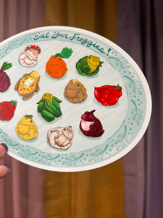 “Eat Your Froggies!!” Glossy Veggie Frog Sticker Sheet