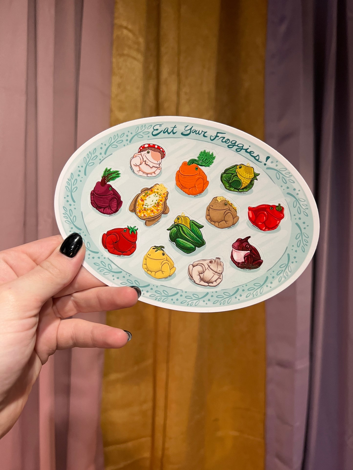 “Eat Your Froggies!!” Glossy Veggie Frog Sticker Sheet