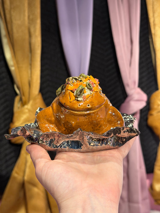 Hashlynn, the Fully Loaded Potatoad, Served on a Gold “Foil” Dish